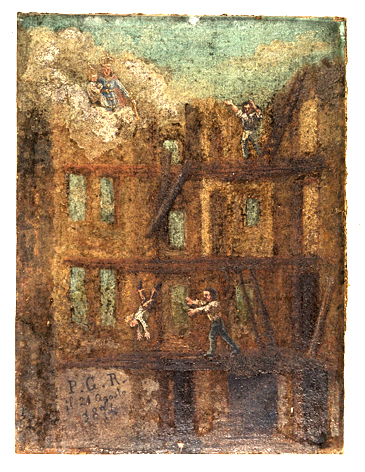 ex-voto, tableau : Chute d'un ouvrier tombant d'un échafaudage (N° 2)