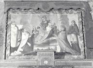 tableau d'autel : La Vierge et l'Enfant remettant le scapulaire à un saint franciscain et à un saint pape