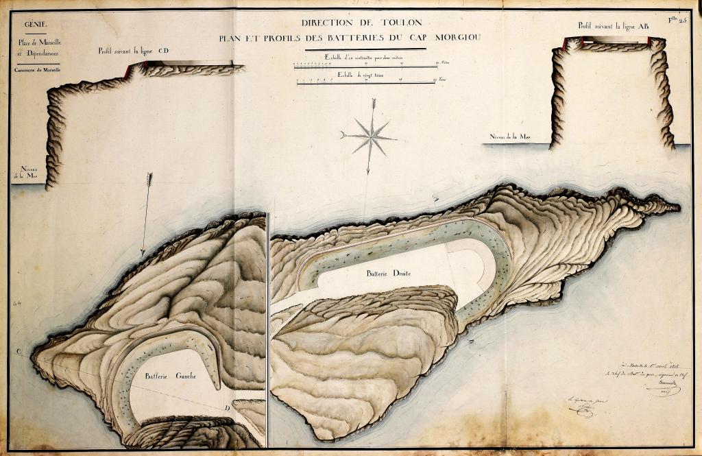  Plan et profils des batteries du Cap Morgiou,1818.