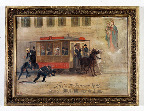 Premier tramway de Nice tiré par des chevaux.