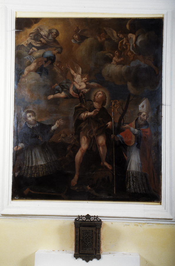 tableau (tableau d'autel) : saint Roch de Montpellier entre saint Pons et saint Eloi de Noyon