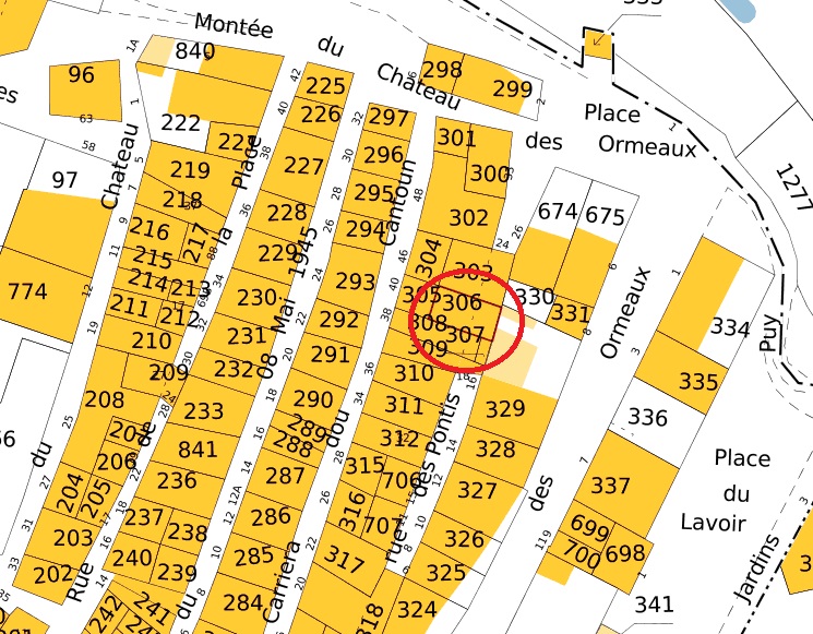 Plan de masse et de situation d'après le cadastre de 2024 (section B, parcelle 306).