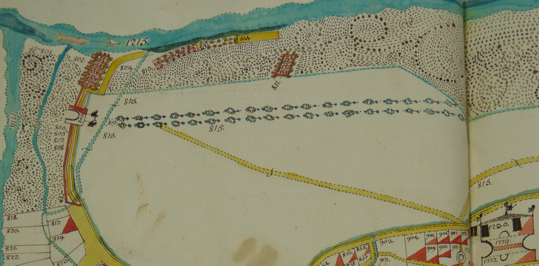 Plans visuels de la terre et seigneurie du Bourg de Ribiers, 1755. Détail du plan 7 : l'aménagement du parc seigneurial.