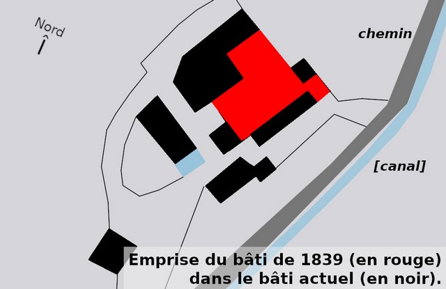 Emprise du bâti de 1839 dans le bâti actuel.