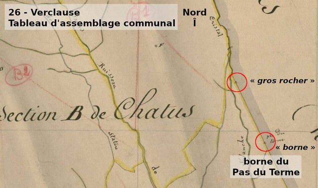 Extrait du tableau d'assemblage communal du cadastre de Verclause (1831). Echelle d'origine 1/10 000e.