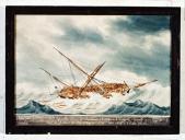 ex-voto, tableau : Tartane chavirée par les vagues , la bombarde Vierge de Laghet dans les îles d'Hyères