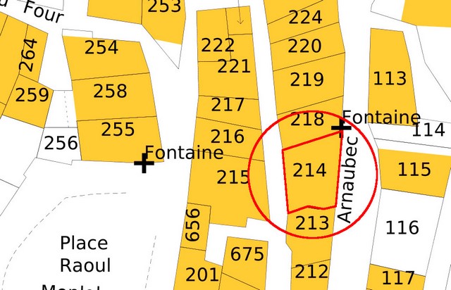 Plan de masse d'après le cadastre de 2021, section 000F. Echelle d'origine 1/500e.