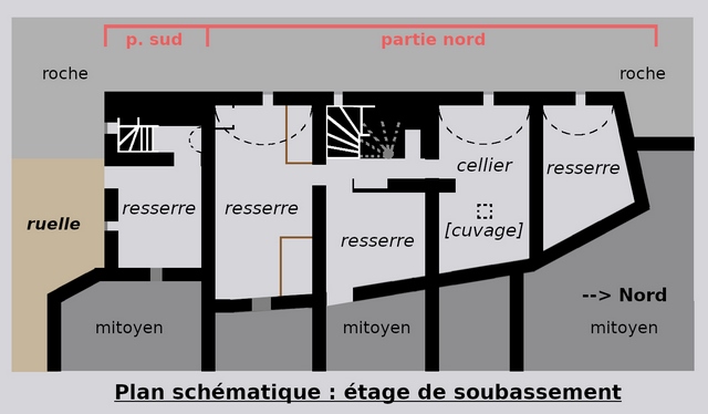 Plan schématique du bâtiment : étage de soubassement.