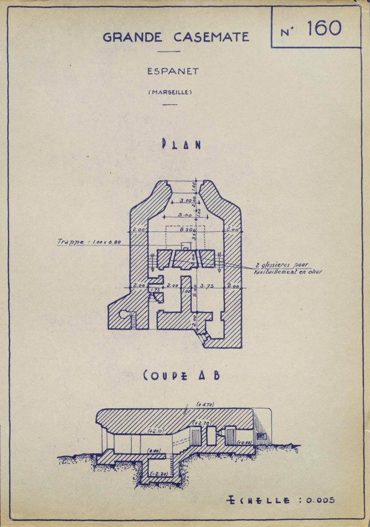 [Plans et coupe d'une casemate M270 de la batterie de l'Espanet],1946.