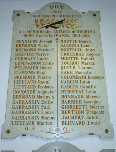 plaque commémorative de la guerre de 1914-1918