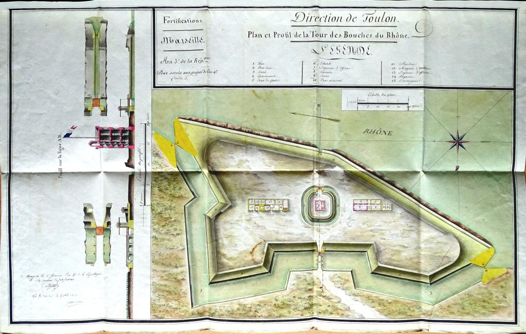 Plan et profil de la tour des Bouches du Rhône [Etat projeté]. An 4.