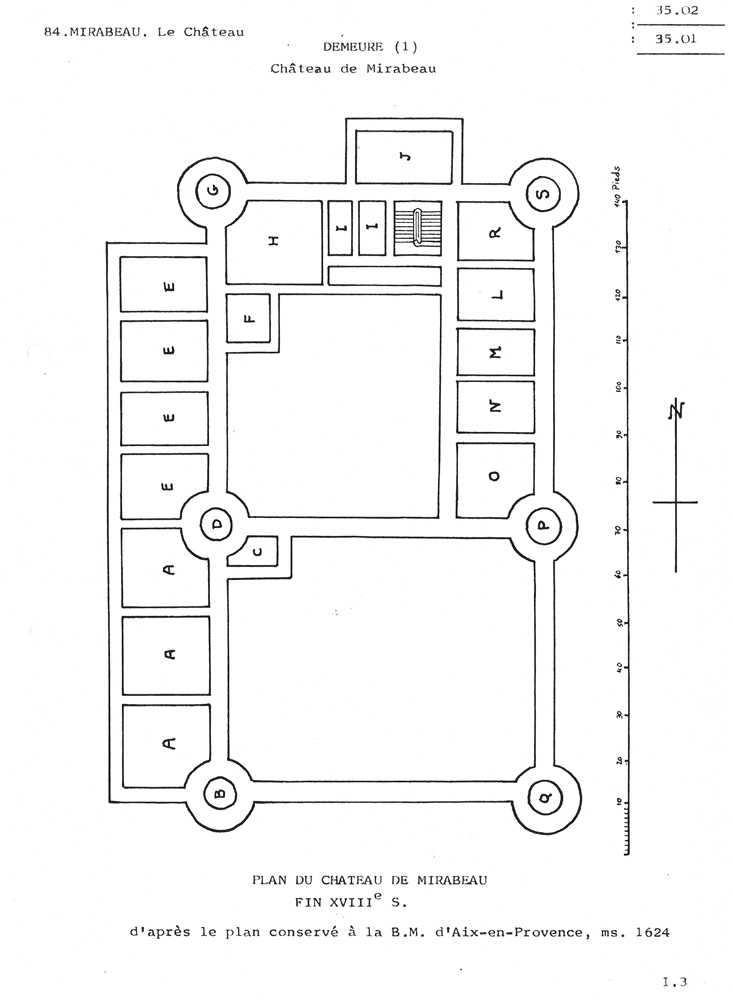 Plan du château entre 1784 et 1790.