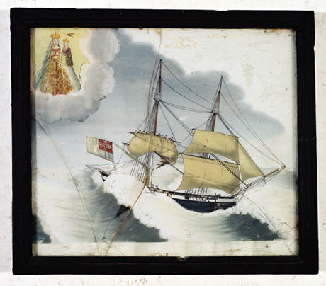 ex-voto, tableau : Bateau dans la tempête, un brick sarde