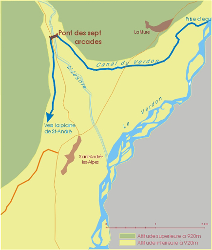 Carte de situation de la prise d'eau jusque vers la plaine de Saint-André.
