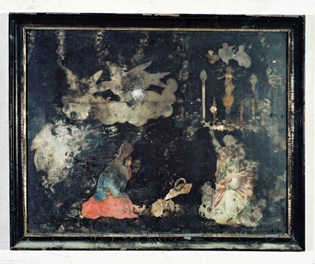 ex-voto, tableau : Prière d'une femme près d'un autel
