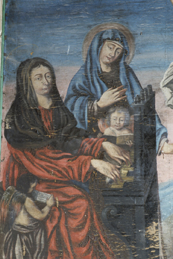 tableau : Le Calvaire, le martyre de saint Sébastien, sainte Cécile