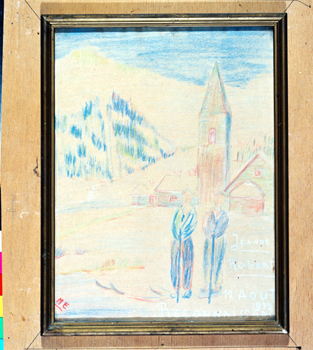 ex-voto, tableau : Paysage de montagne avec couple de skieurs